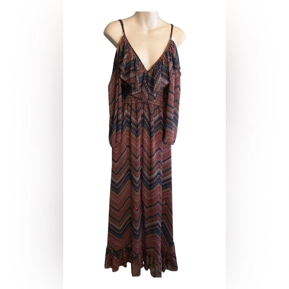 MISA Los Angeles Elegant Chevron Maxi Dress